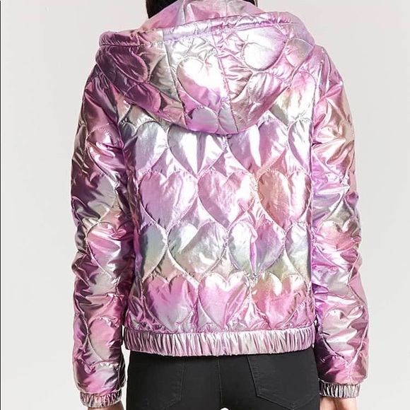 Iridescent Puffer Quilted Shiny Jacket Purple/Pink - Picture 3 of 3